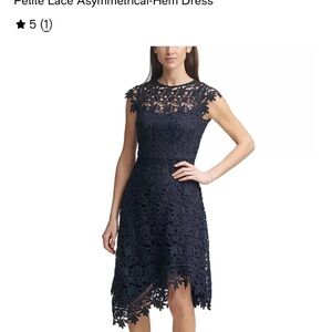 Eliza J Navy Asymmetrical Lace Dress